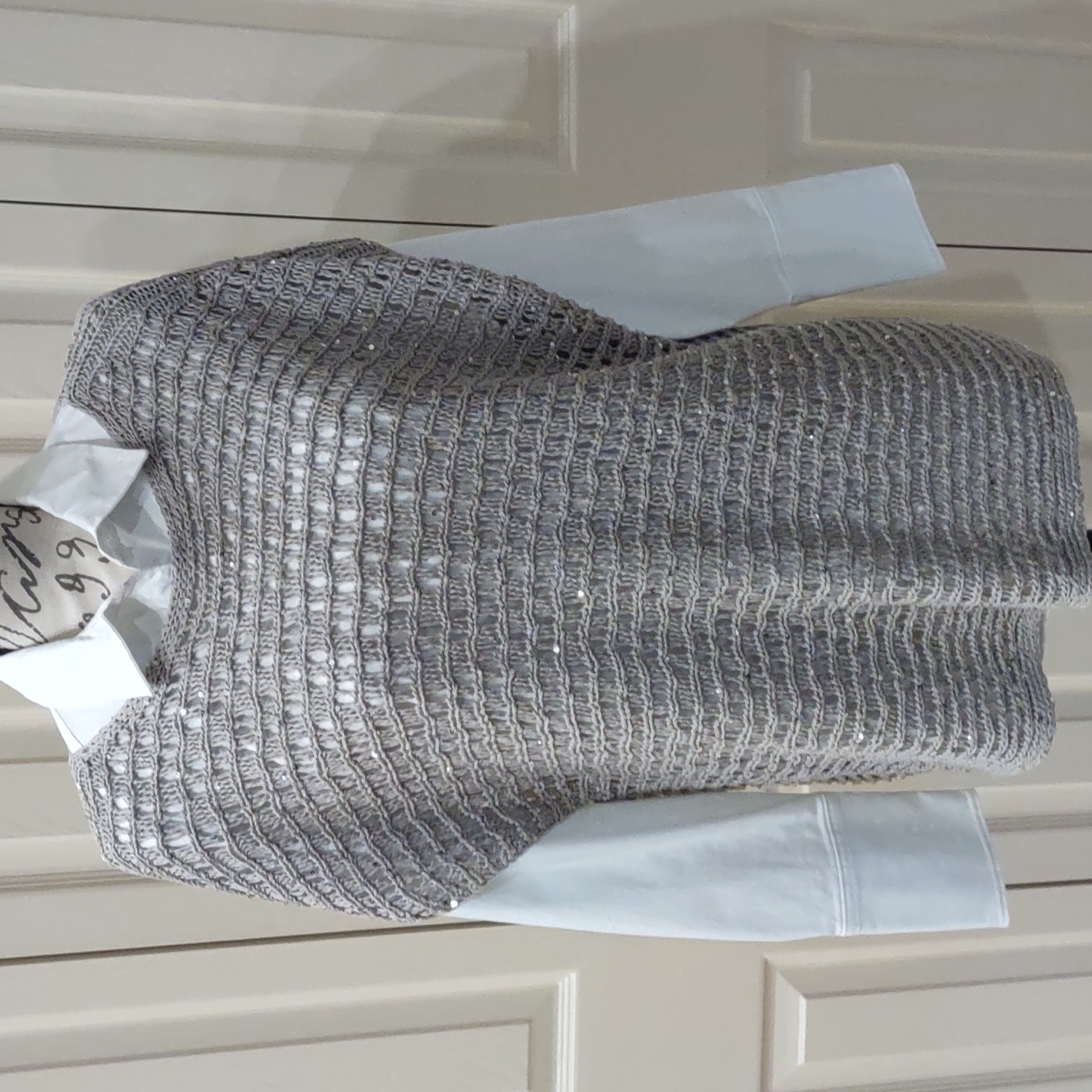 Eileen Fisher Open Weave Italian Yarn Box Top With Sparkles Size M